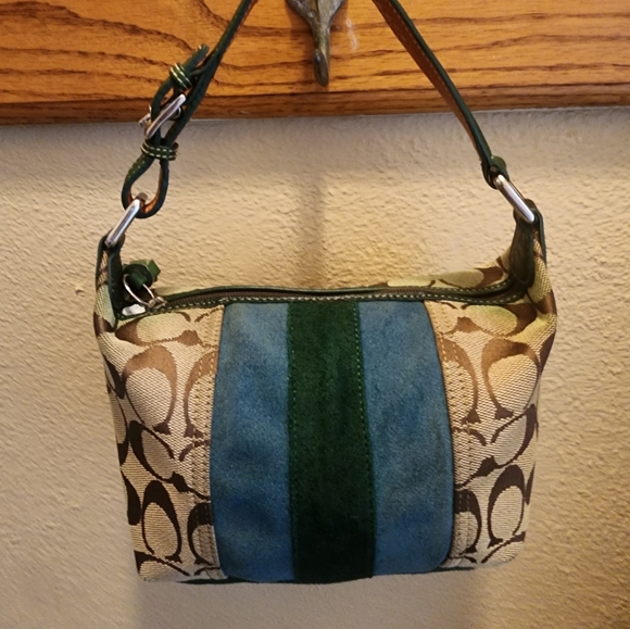 Coach Y2k Signature Canvas Blue Green Suede Ltd Ed F042-1598 - Picture 1 of 7